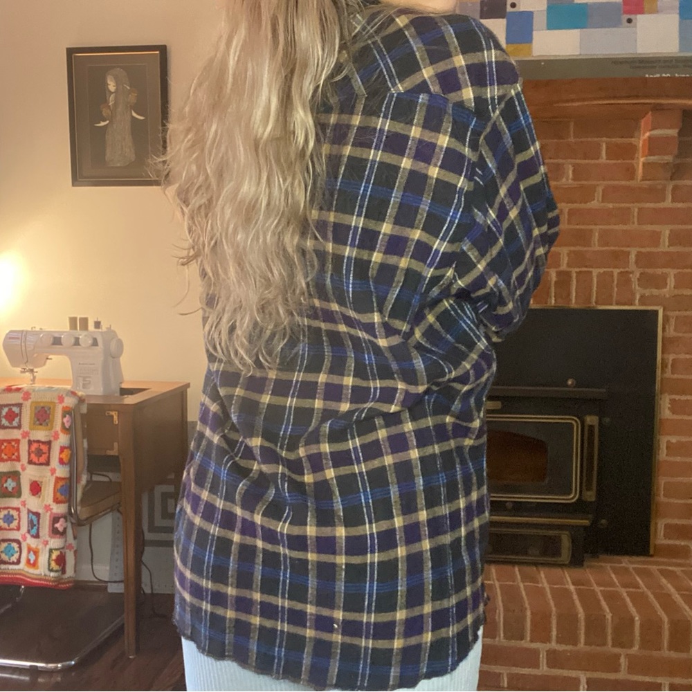 Y2K Wrangler Pearl Snap Oversized Menswear Western Boyfriend Flannel Uni… - Picture 4 of 12